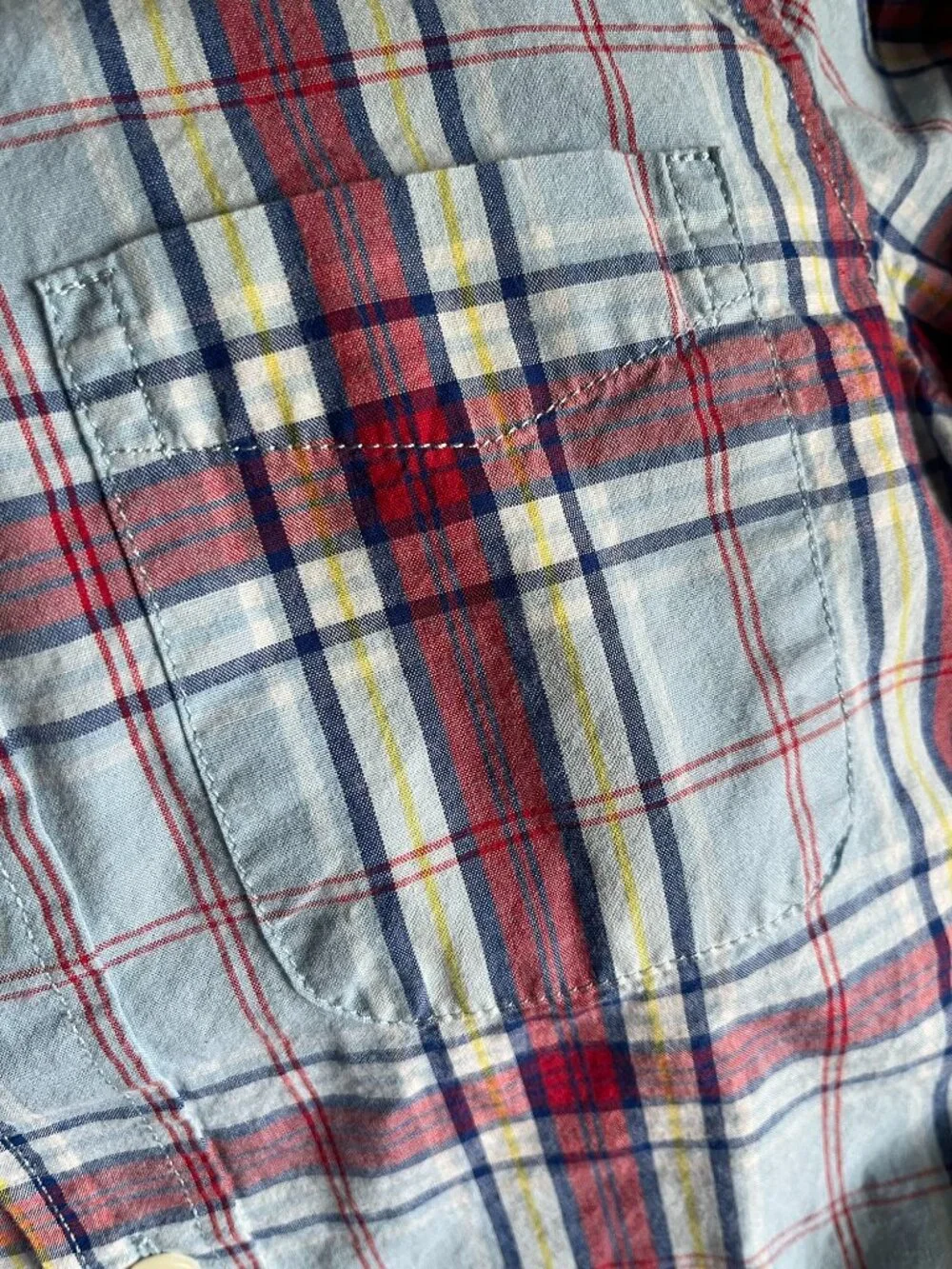 Gap light blue and red plaid button-down shirt S 6-7
